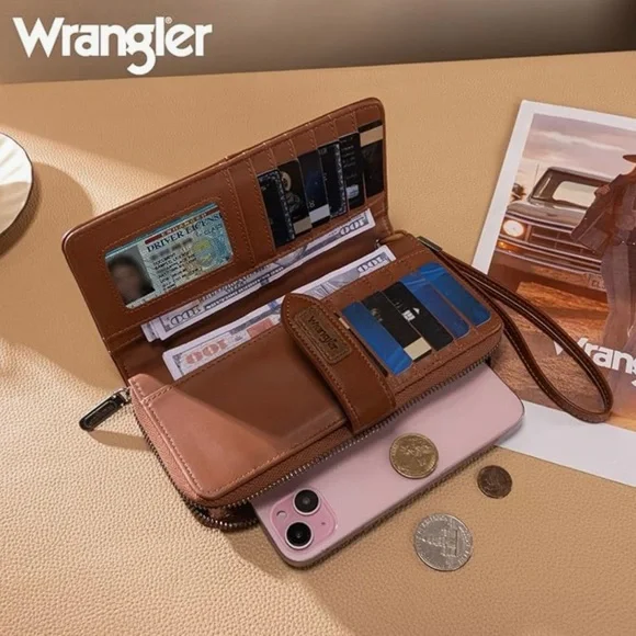 NWT Wrangler Brown Leopard Print Bifold Wallet with RFID Protection - Picture 5 of 6